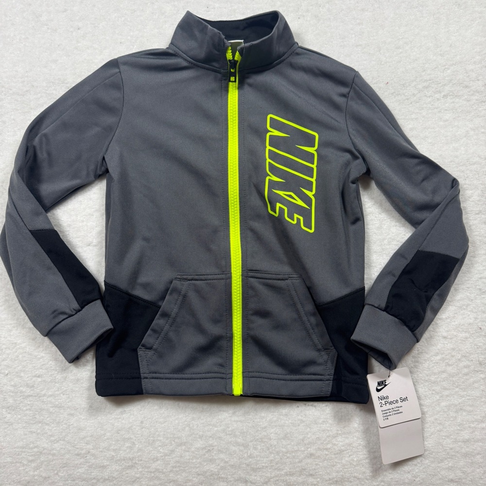 Nike Boys Track Jacket Grey Black Neon Green Full Zip‎ 4T New With Tags